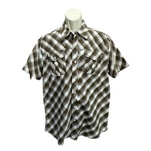 Anchor Blue‎ Plaid Gray/Brown/White Button Up Short Sleeve Shirt  Size XL Pocket